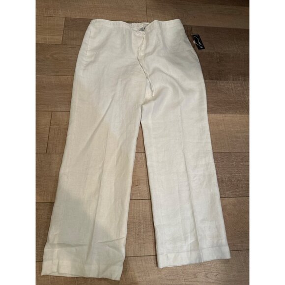 Kim Rogers Womens Petite Linen Pants White 16P Elastic Waistband Lightweight - Picture 1 of 6
